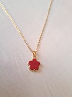 Goldfarbene Halskette mit roter Blüte - neuwertig, Sommer!