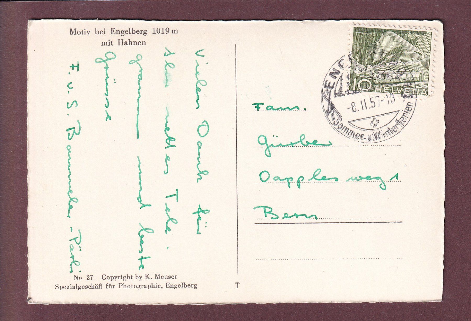 Cartoline postali: Motiv bei ENGELBERG - Hahnen - 1957 – Usato da Pully venduto da nicecards 1