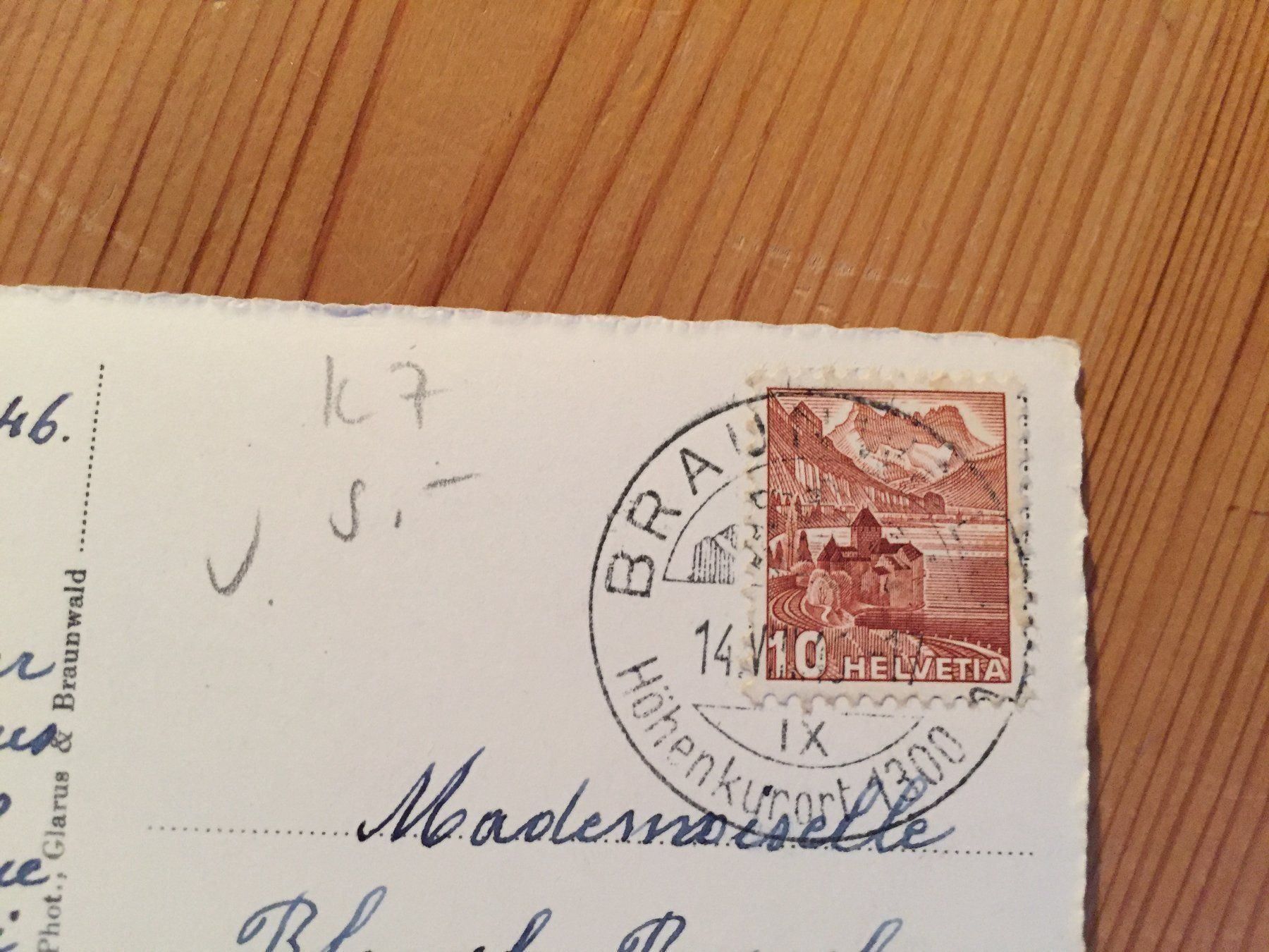 Ansichtskarten: Braunwaldterrasse - AK 1946 – Gebraucht aus Oberuzwil von Henri09 1