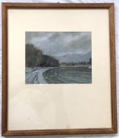Stimmungsvolles Aquarell - Winterlandschaft am See - um 1950