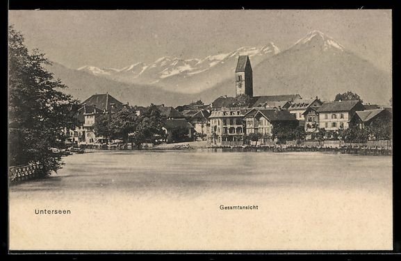 Cartoline postali: Unterseen, Gesamtansicht mit Seepromenad – Usato da Berlin venduto da bartko-reher