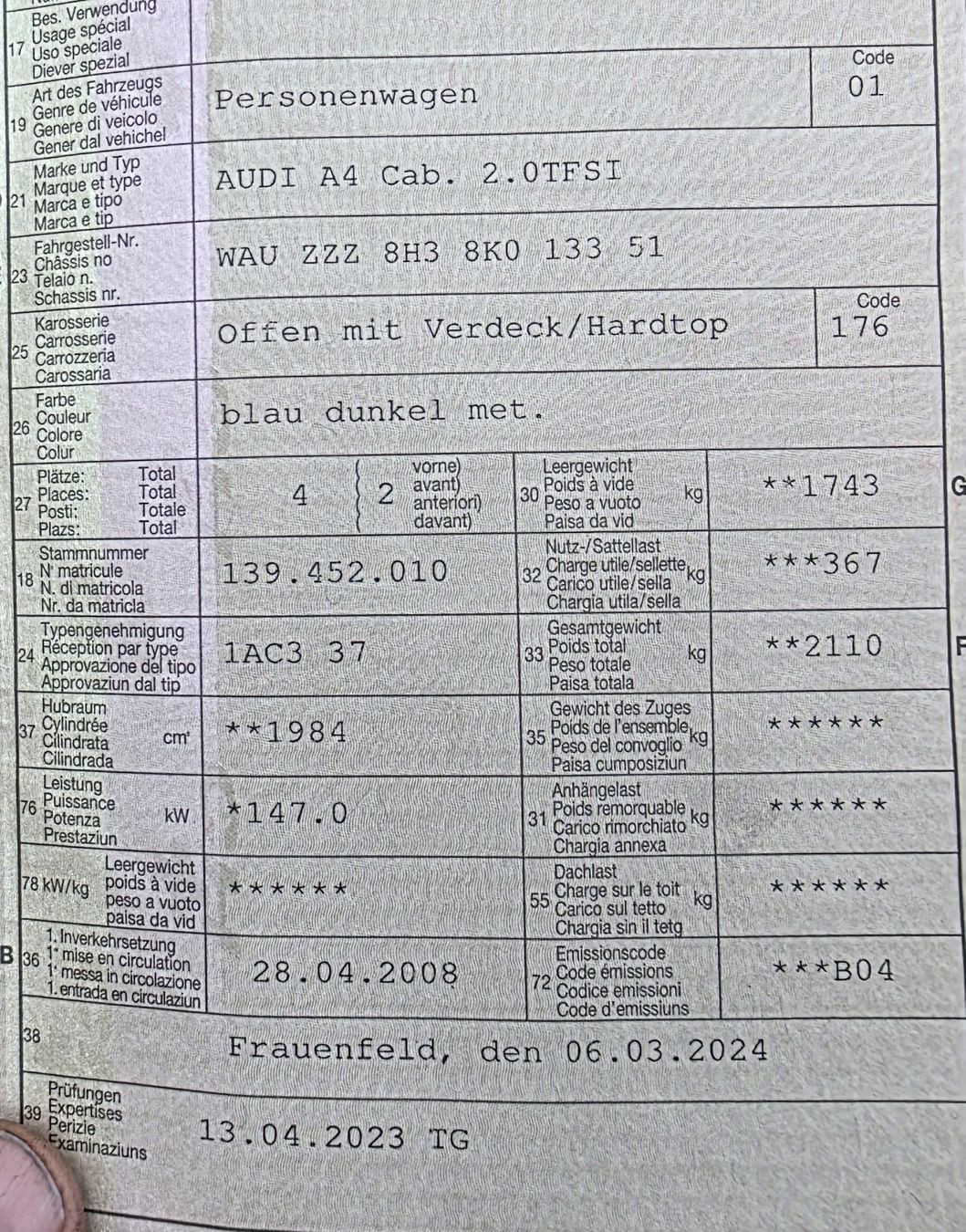 Audi Automobili: Audi A4 Cabrio 20TFSI – Usato da Arbon venduto da .Tropxe. 8