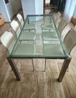 Rolf Benz Glastisch (200×90 cm) inkl. 6 Echtlederstühle