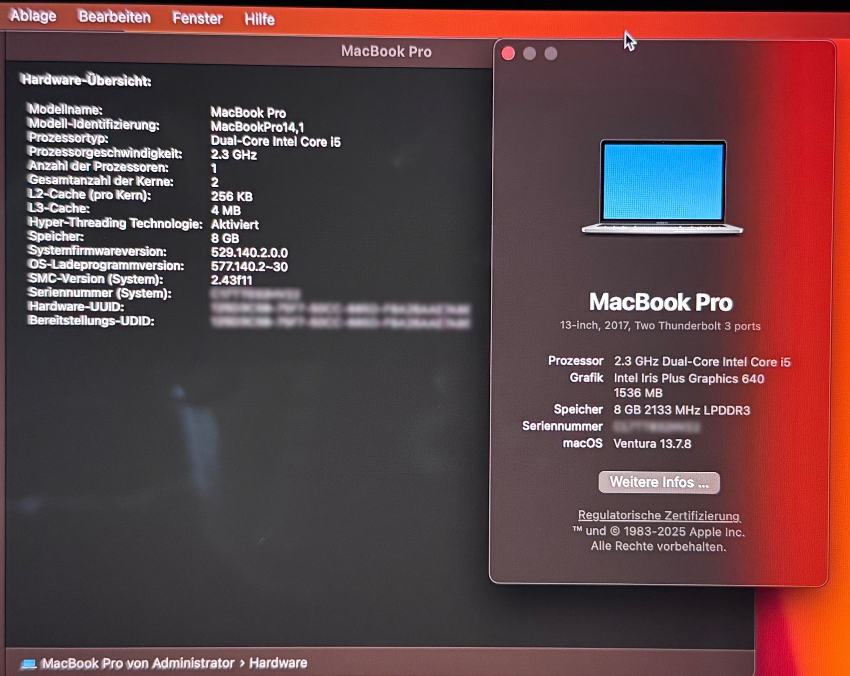 Apple Portables: MacBook Pro 2017 13" 8GB | 128GB – D'occasion à Unterengstringen par NOISE 5