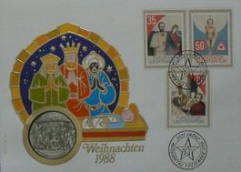 Numisbrief Weihnachten 1988 Silbermünze 900.0