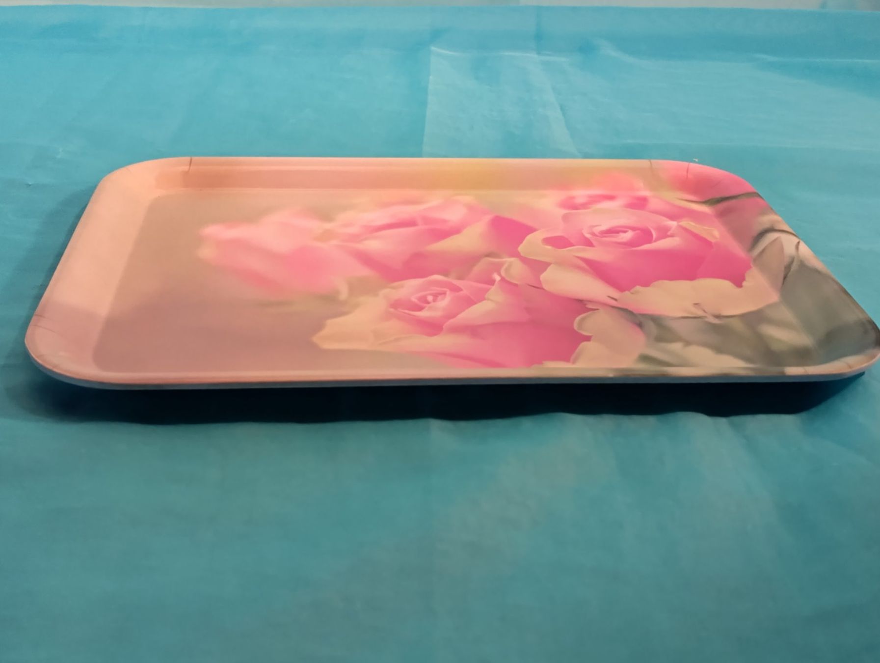Servierplatten: Serviertableau hellgrün mit rosa Rosen – Neu (gemäss Beschreibung) aus Bellach von JingleCherry 2