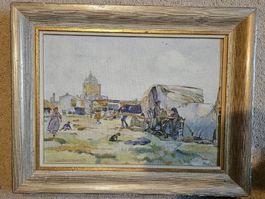 Gemälde / Dorfleben, signiert