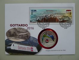 2016, Numisbrief "Gottardo 2016" mit farbiger Gedenkmedaille