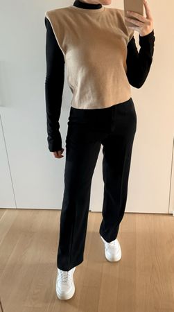 Zara Top Schulterpolster Beige, S Pullunder Gillet Oberteil 