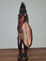 Afrikanische Holzfigur Krieger mit Schild Bemalt Handarbeit