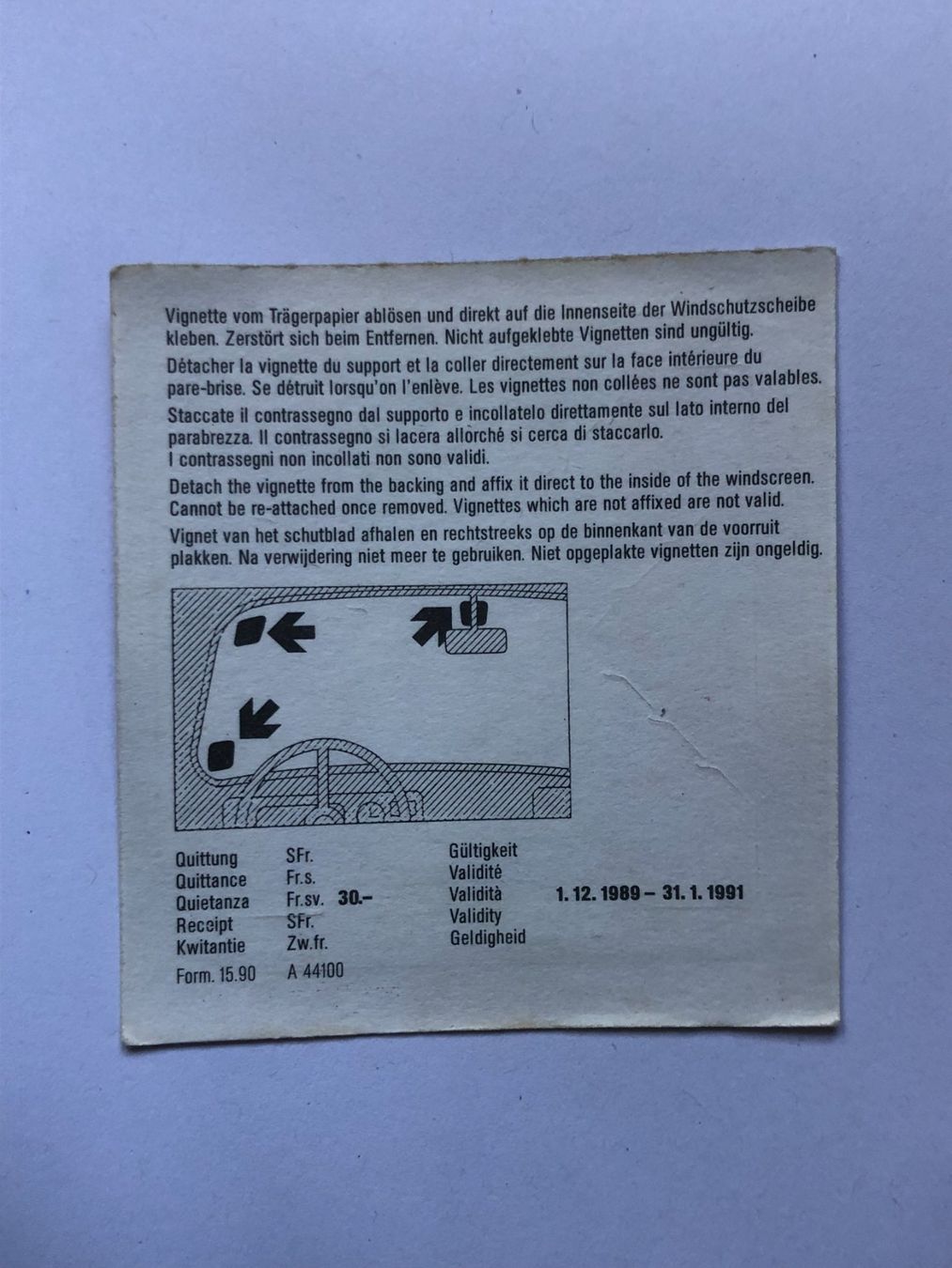 Vignette autostradali: Autobahnvignette 1990 – Usato da Ganterschwil venduto da ganterb 1