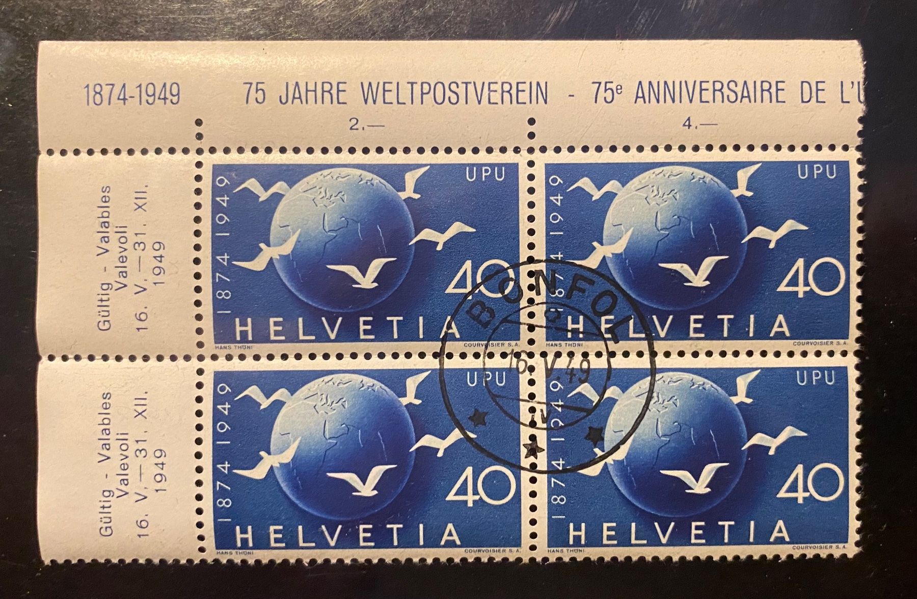 Alle Briefmarken: 1949 Serie VB ET "Bonfol" 100 J. eidg. Post + 75 J. Weltpost – Neu (gemäss Beschreibung) aus Schnottwil von Chasarmar 6