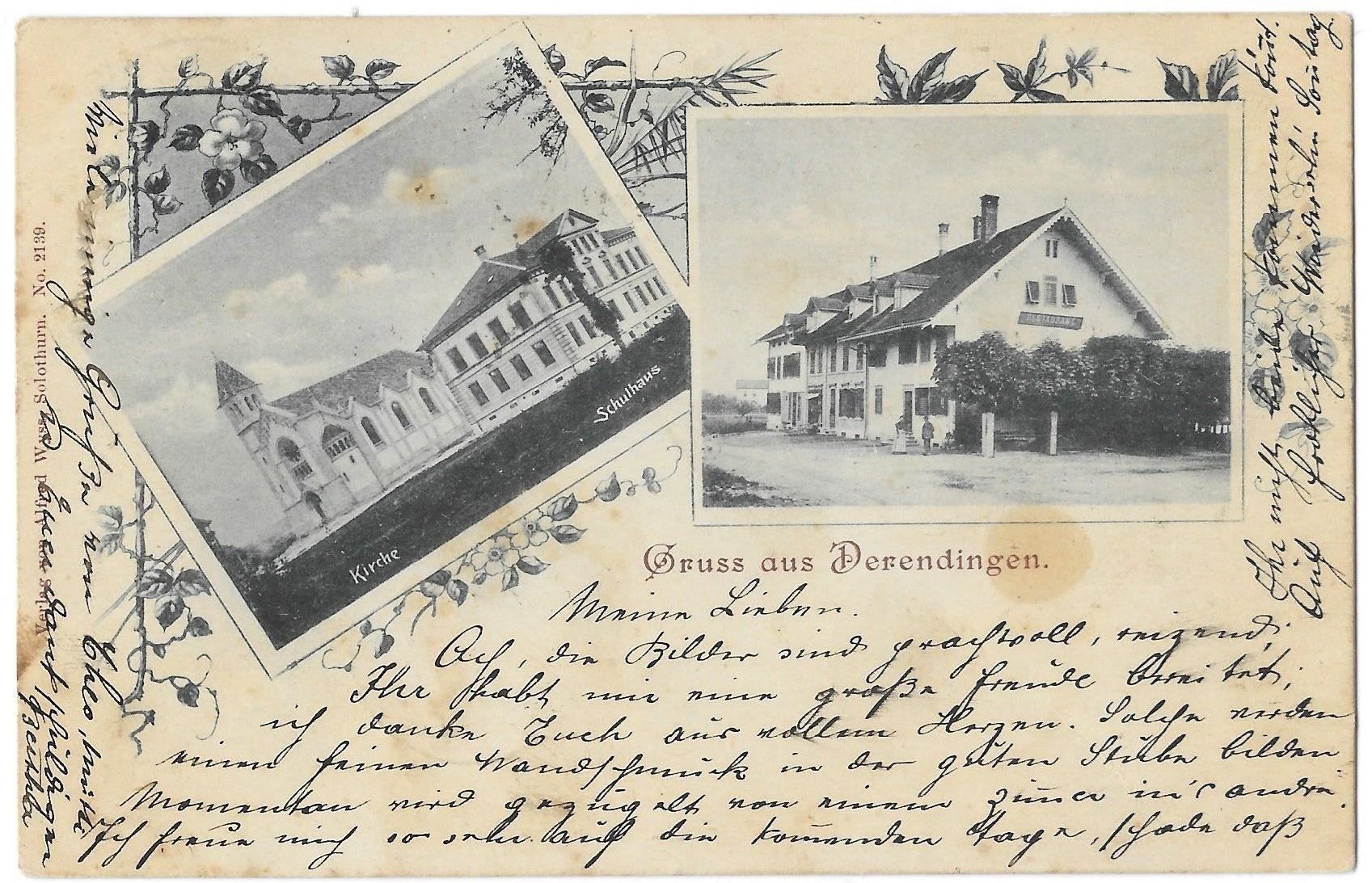 Cartoline postali: Derendingen 2 Bilder Restaurant Kirche Schulhaus – Usato da Olten venduto da clotaldi