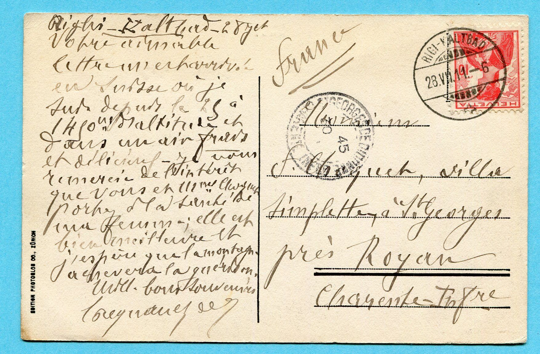 Cartoline postali: Rigi - Kaltbad 1911 – Usato da Opfikon venduto da Prophila 1