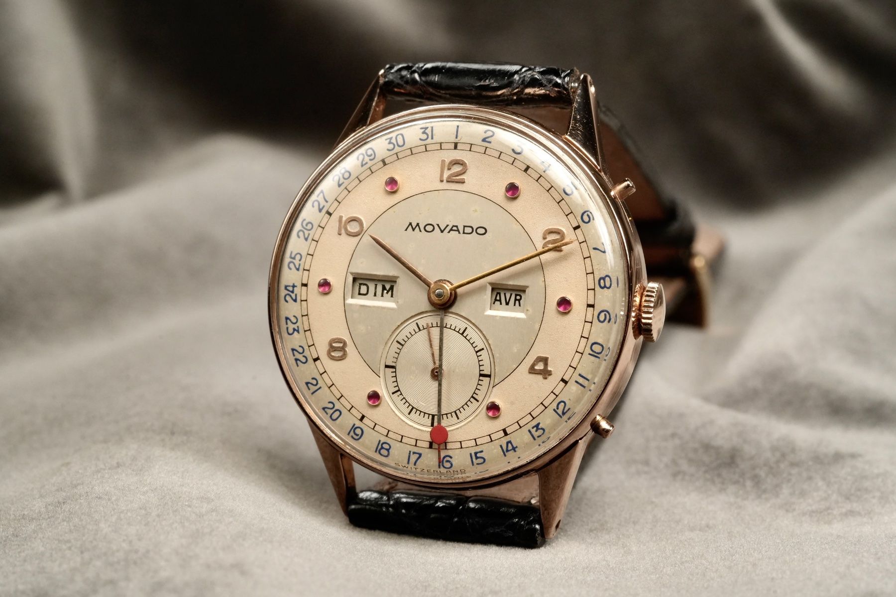 Movado Orologi: Movado Calendograf Original 18kt. Red Gold Ruby Dial – Usato da Morcote venduto da chronoservice 3