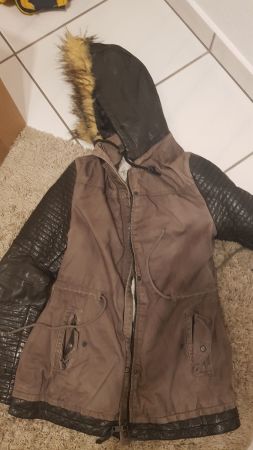 Parka Jacke Winter Mantel Leder Biker Look Lederjacke Parka