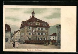 Schwyz, Strassenpartie mit Rathaus, 1905