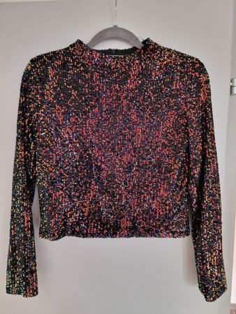 Mango Langarmshirt mit Pailletten schwarz 