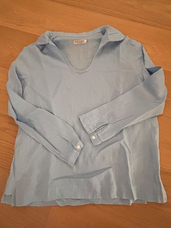 Damen Bluse Hellblau Grösse S 100% Leinen guter Zustand