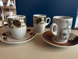 3x Expressotassen mit 2 Unterteller, Top Zustand