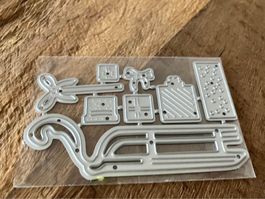 Neues Stanzschablonenset kleiner Schlitten mit Geschenken