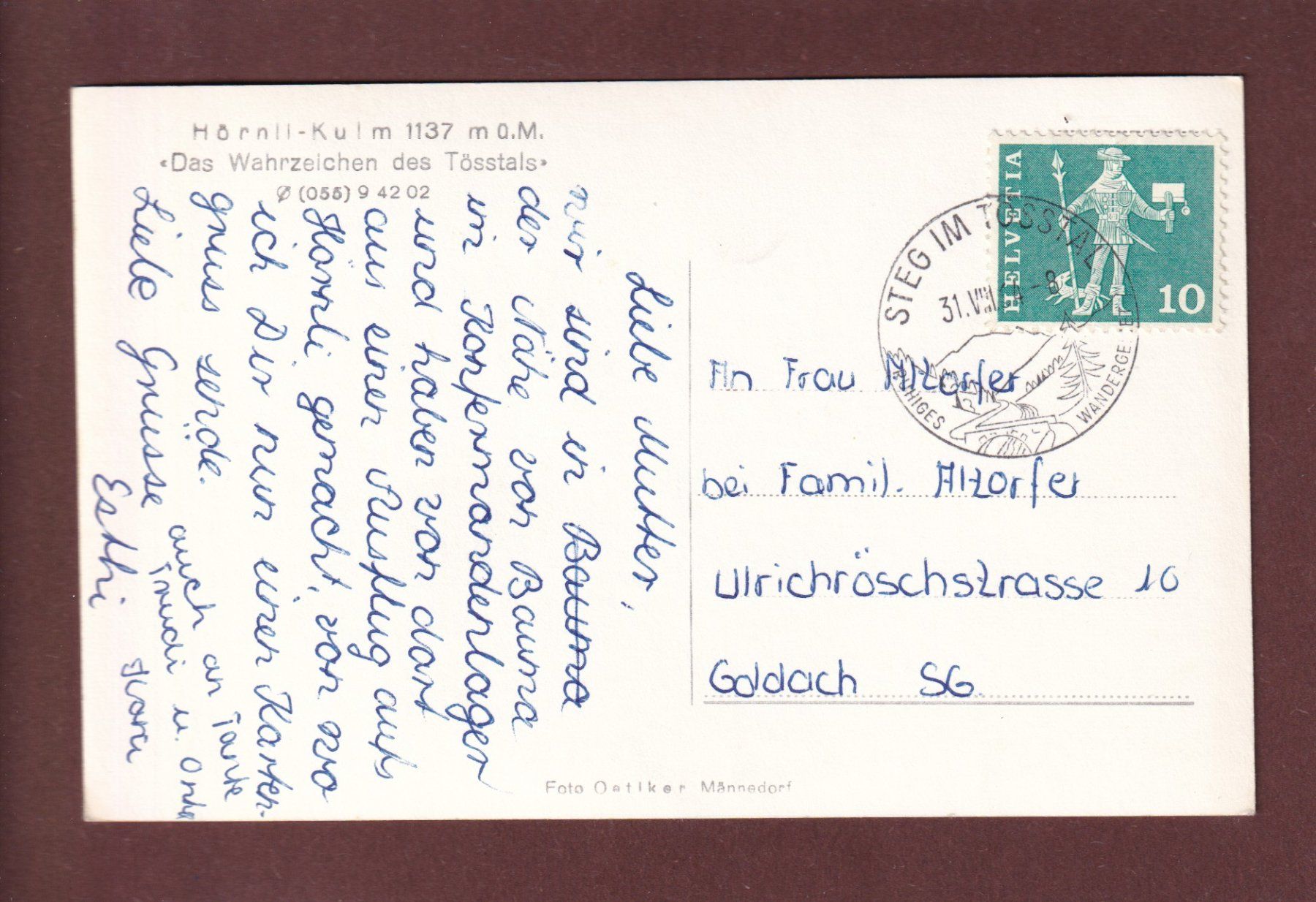 Cartoline postali: HÖRNLI-KULM - 1964 – Usato da Pully venduto da nicecards 1