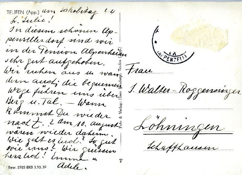 Cartoline postali: Teufen + 1944 – Usato da Emmenbrücke venduto da teestube 1