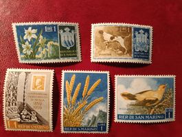San Marino,Republik,5 Briefmarken,Lire 1,Top Zustand ungest.