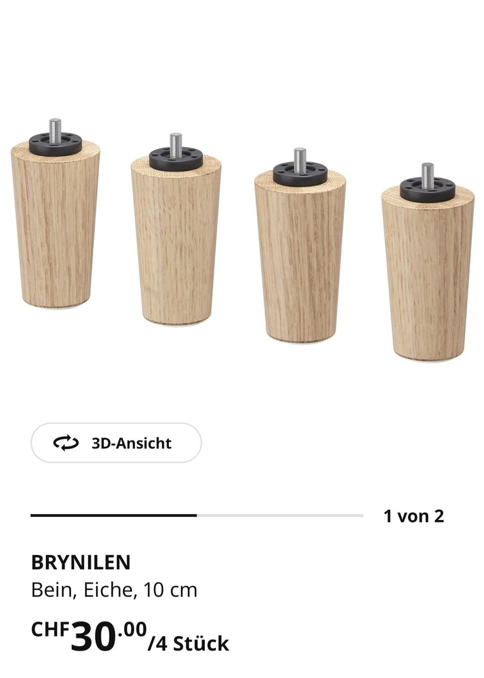 Ikea Altri mobili: BRYNILEN Möbelbeine aus Eiche, 10 cm - 2 x 4er Set – Nuovo (secondo la descrizione) da Meilen venduto da RemyCo.