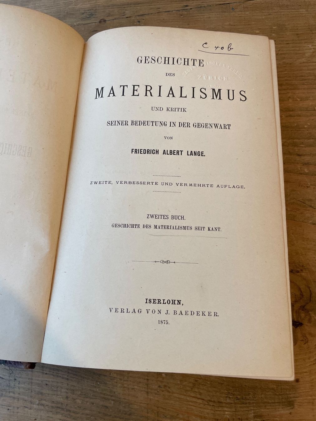 Libri: Geschichte des Materialismus Friedrich Albert Lange 1875 – Usato da Winterthur venduto da cheerio97 4