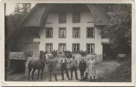 LANDWIRTSCHAFT/BAUERNFAMILIE 1920 mit Pferd + Hund BE?