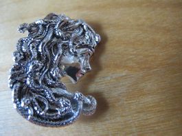 Medusa Brosche, Antik Silber Look, Schlangen