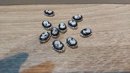 10 Kameen Cabochons oval schwarz weiss Nagel Schmuck Nails