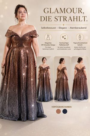 Elegantes Pailletten Abendkleid / Ballkleid – Off Shoulder