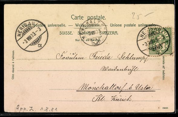 Cartoline postali: AK Herisau, Obstmarkt, 1903 – Usato da Berlin venduto da bartko-reher 1