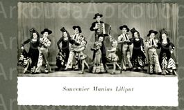 AK sw Souvenir Manias Liliput,Showtrupp,Kleinwüchsige ≈1954