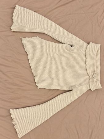 Damen Pullover gerippt beige Ärmel ausgestellt gebraucht