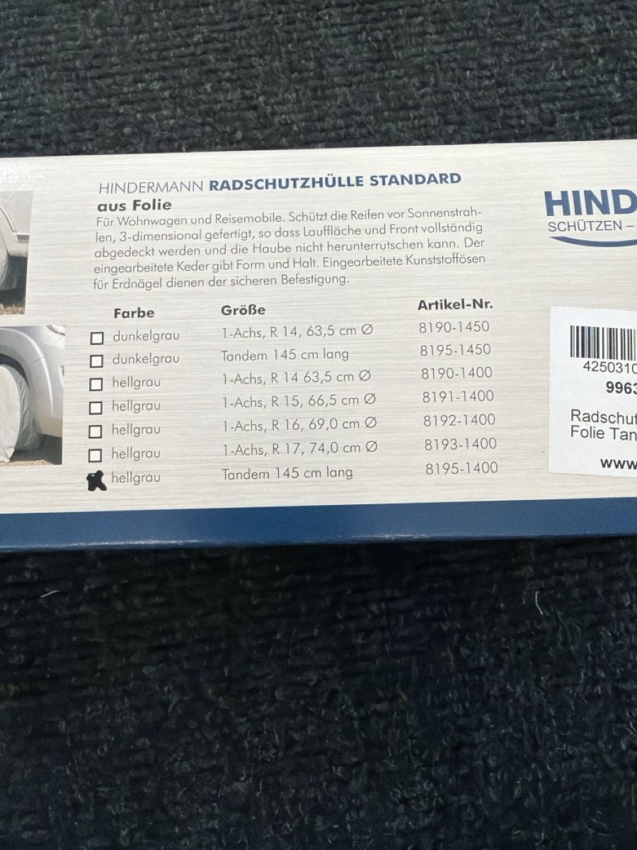 Sonstiges: Hinderma Radschutzhülle Tandem 145cm hellgrau – Neu und originalverpackt aus Baar von BRCamper 1