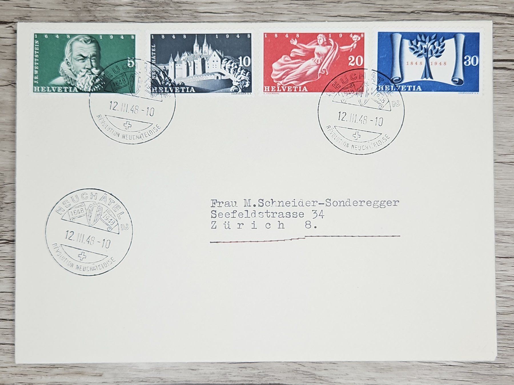 Tutti i francobolli: CL01 Enveloppe + Timbre Suisse 1948 – Usato da Cousset venduto da Patrick_Collections