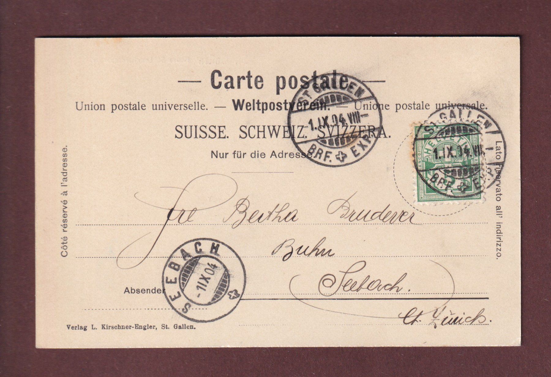 Cartoline postali: ST. GALLEN - St. Leonhardsquartier - 1904 – Usato da Pully venduto da nicecards 1