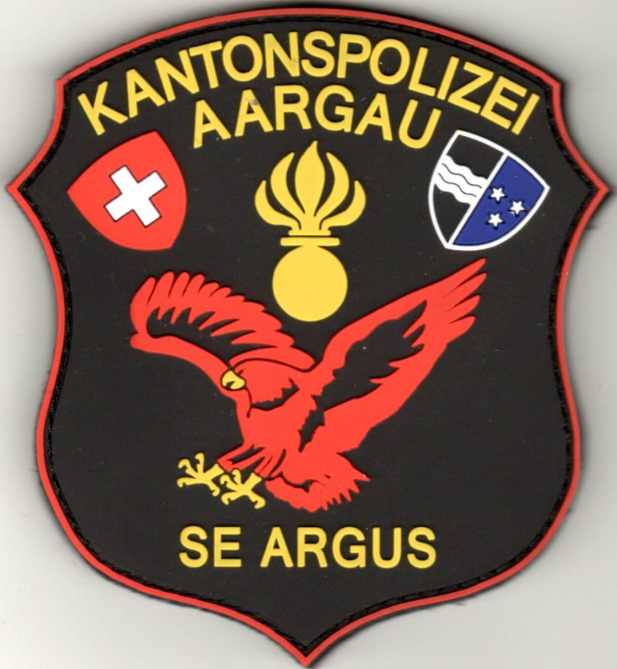 Swiss Placchette & Badge: KaPo Aargau Abzeichen, SE ARGUS Polizei mit Klett. – Nuovo e nell'imballaggio originale da Emmenbrücke venduto da F.ingl-1947