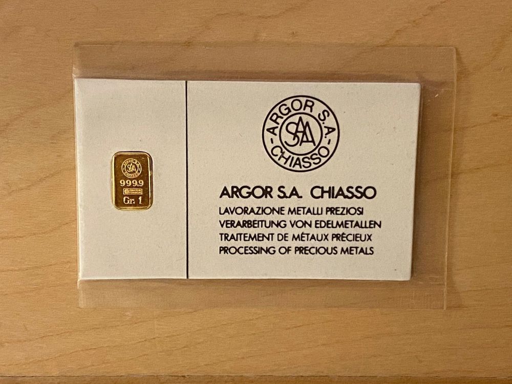1 g Goldbarren ~ Speziell ~ ARGOR S.A. CHIASSO 1