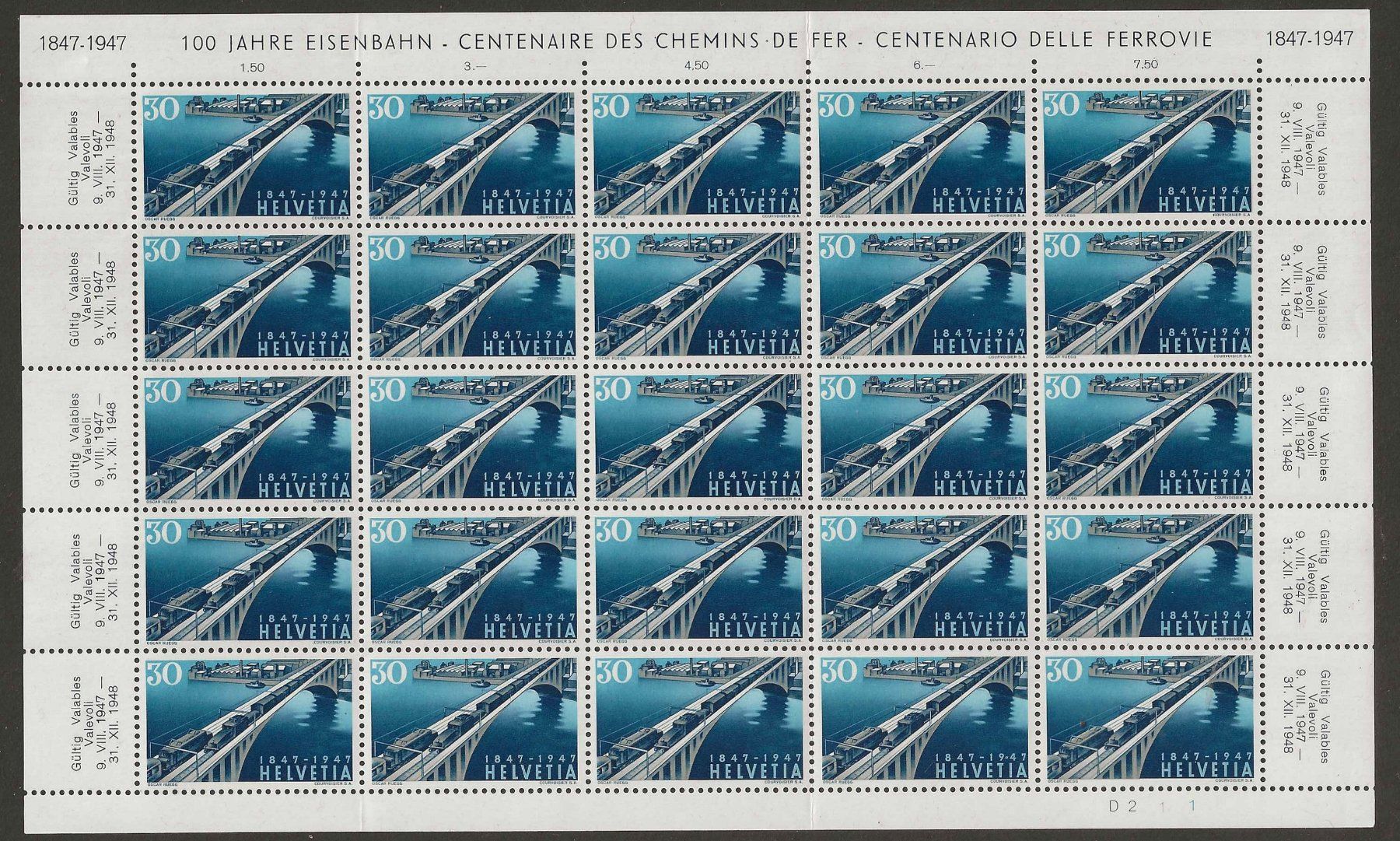 Alle Briefmarken: 1947 : Nr. 277 - 280 im Bogen, postfrisch ** KP 400.-- – Neu (gemäss Beschreibung) aus Gümligen von Geniusbuy
