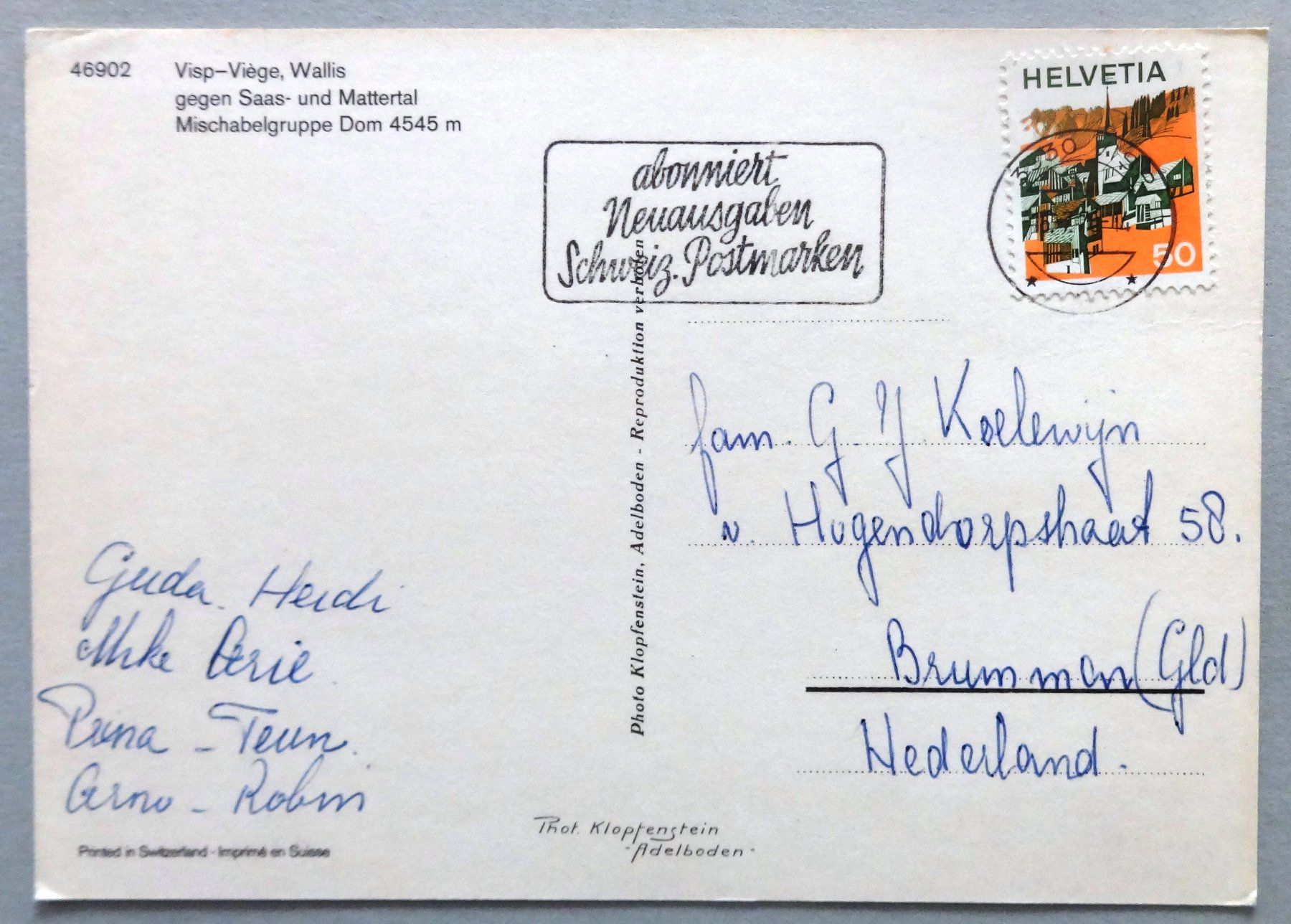 Cartoline postali: Visp - Viège, gegen Saas- und Mattertal – Usato da Fétigny venduto da Billy2miny 1