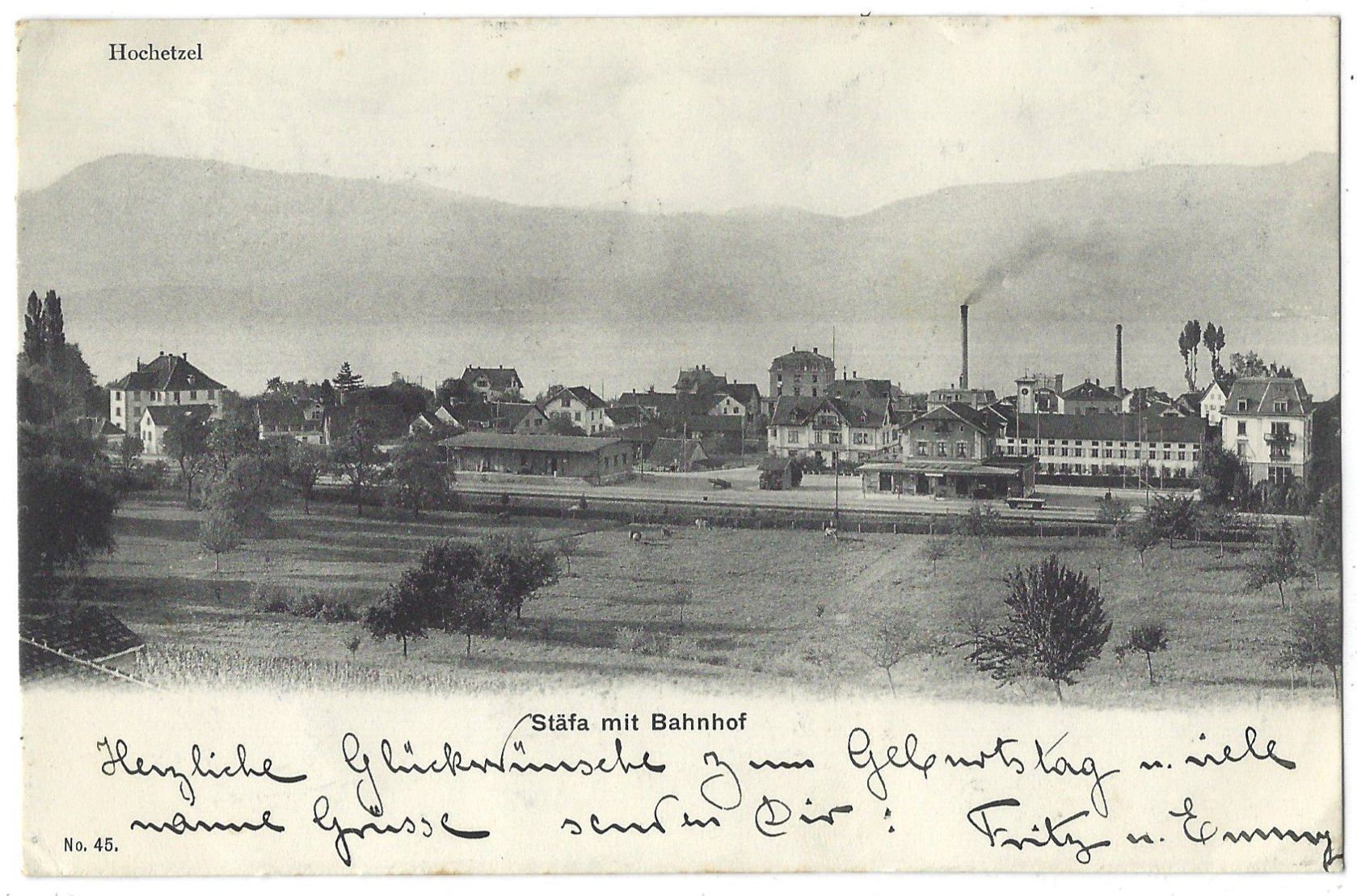 Cartoline postali: Stäfa  mit  Bahnhof  und  Hochetzel – Usato da Bütschwil venduto da Jackson1A