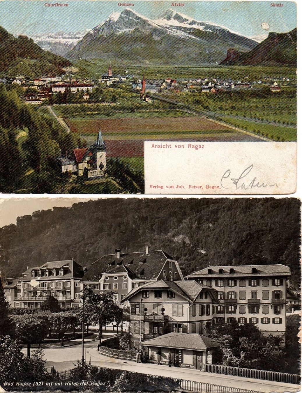 Cartoline postali: 2 Ansichtskarten BAD RAGAZ – Usato da Jona venduto da philajona