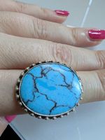 Ring Silber mit grossem hellblauem Stein