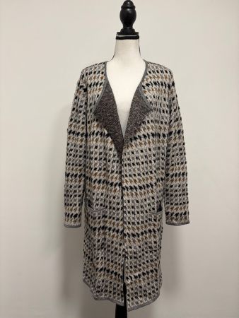 Brax lange Strickjacke MusterGr. 38 Wolle Hahnentritt beige