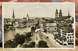 1936 ZÜRICH mit Grossmünster & Fraumünster - Tram