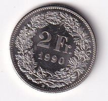 Schweiz 2 Franken 1990 vorz- unz